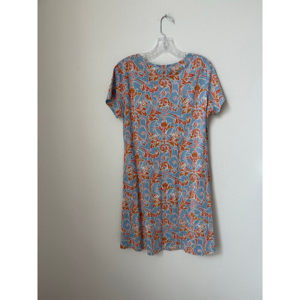 Peruvian Connection Paisley Orange Blue Floral Short Sleeve Dress Size Medium - Picture 4 of 6
